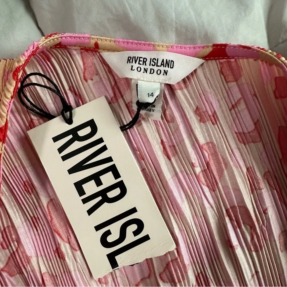 River Island Pink Leopard One Shoulder Plisse Maxi Dress NWT Women’s Size 10 - Picture 7 of 11